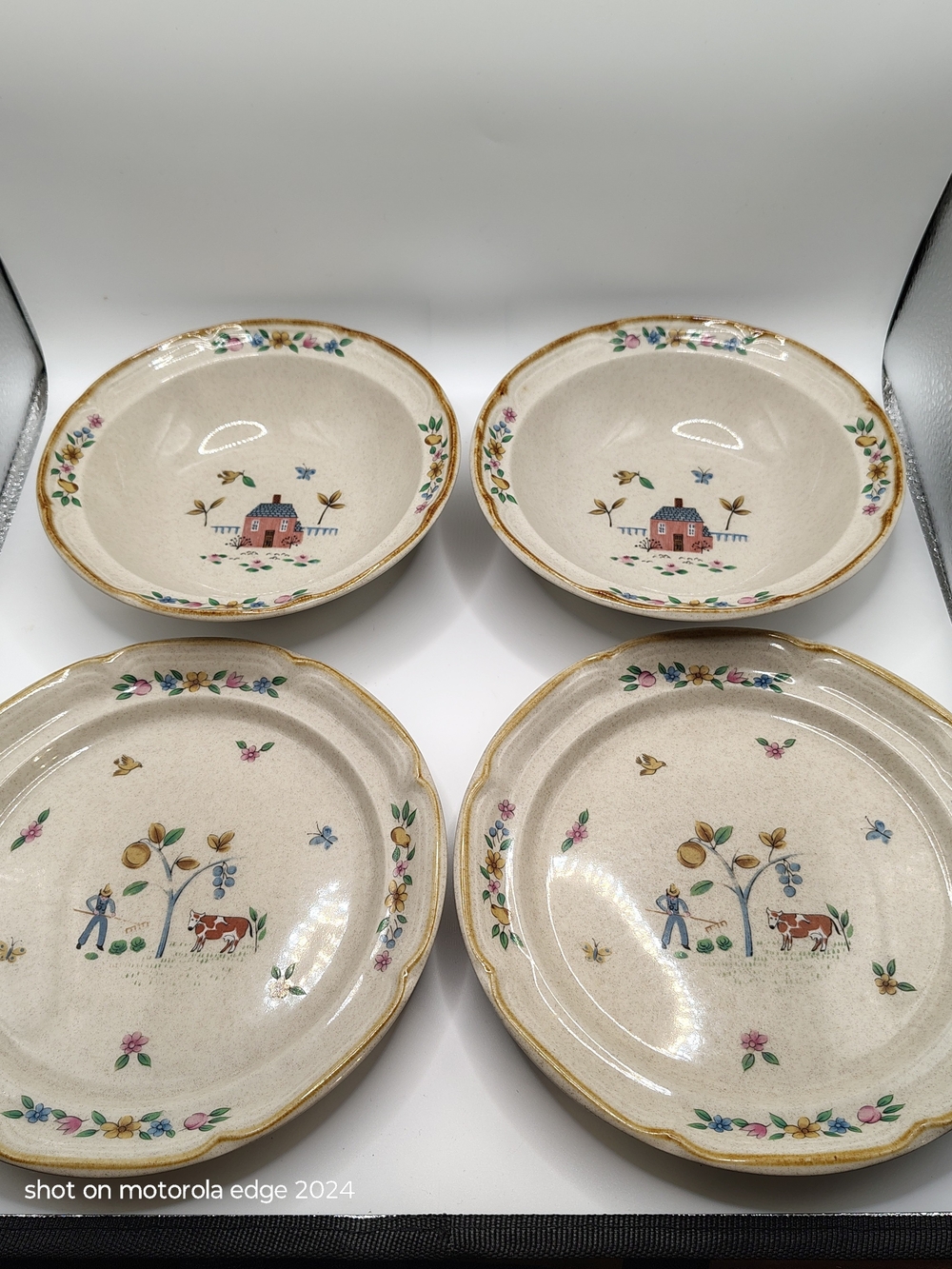 Vtg International China Heartland Stoneware Bowls/ Salad Plates 4 Pc Set Japan